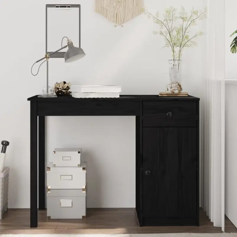 Houten bureau van massief grenenhout met strak en praktisch design - Zwart - Bureaus