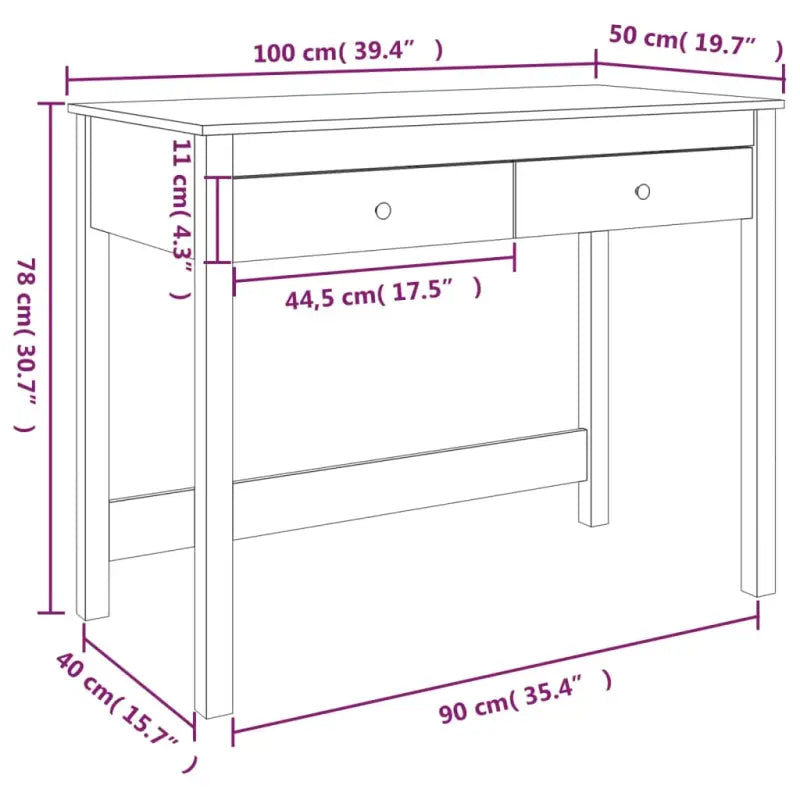Houten bureau van massief grenenhout voor een elegante studeer- of werkruimte - Bureaus