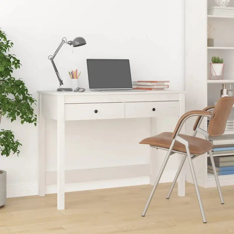 Houten bureau van massief grenenhout voor een elegante studeer- of werkruimte - Wit - Bureaus