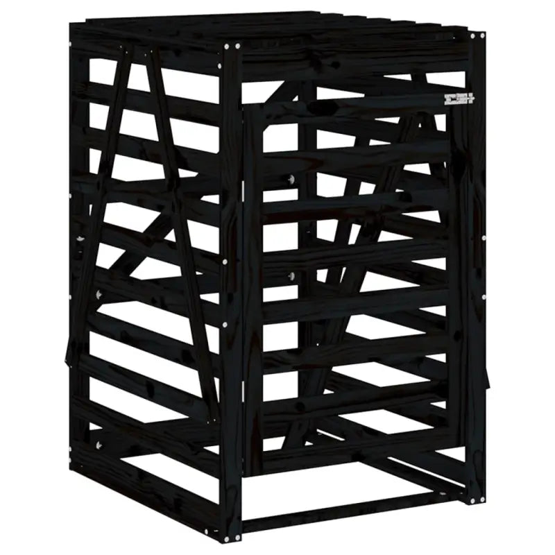 Houten containerberging van massief grenenhout voor tuinafval - Zwart grenenhout / 1 - Containerbergingen