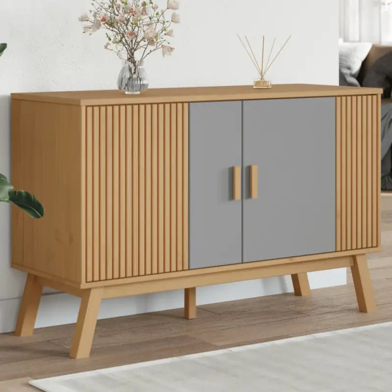 Houten dressoir met massief grenenhout en Scandinavisch design - Grijs en bruin / 1 - Dressoirs & buffetkasten
