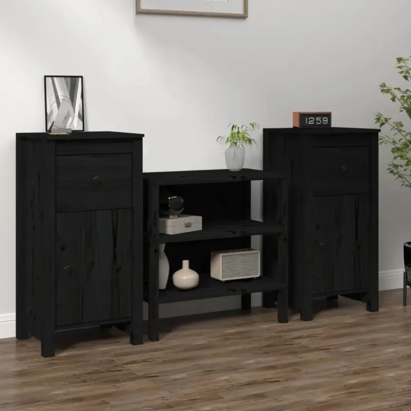 Houten Dressoir van massief grenenhout voor een opgeruimde woonkamer - Zwart / 2 / Nachtkastje - Dressoirs &
