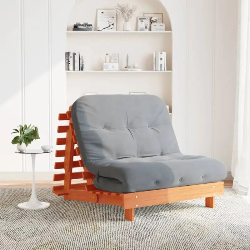 Houten futon slaapbank met verstelbare rugleuning voor comfort en veelzijdigheid - Wasbruin / 100 x 206 x 11 cm - Futons