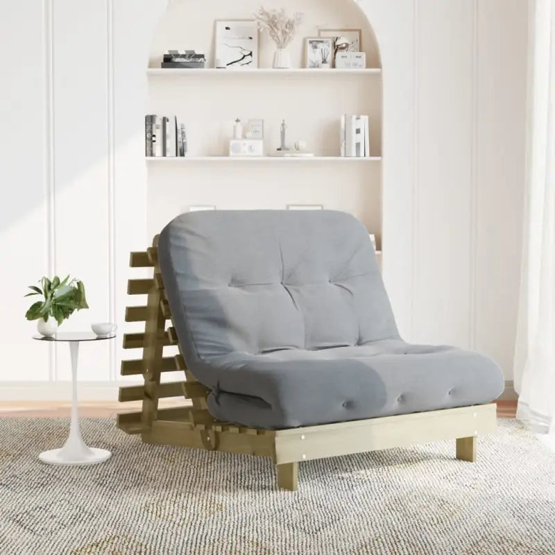 Houten futon slaapbank met verstelbare rugleuning voor comfort en veelzijdigheid - Naturel geïmpregneerd / 100 x 206 x