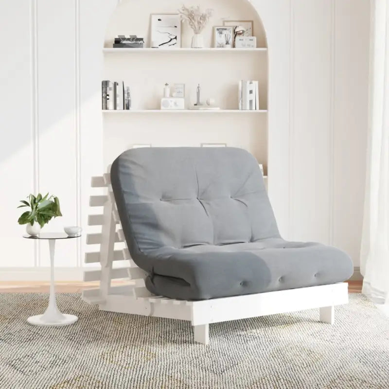 Houten futon slaapbank met verstelbare rugleuning voor comfort en veelzijdigheid - Wit / 100 x 206 x 11 cm - Futons