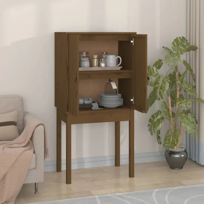 Houten hoge kast van massief grenenhout met rustiek ontwerp - Honingbruin / 1 - Dressoirs & buffetkasten