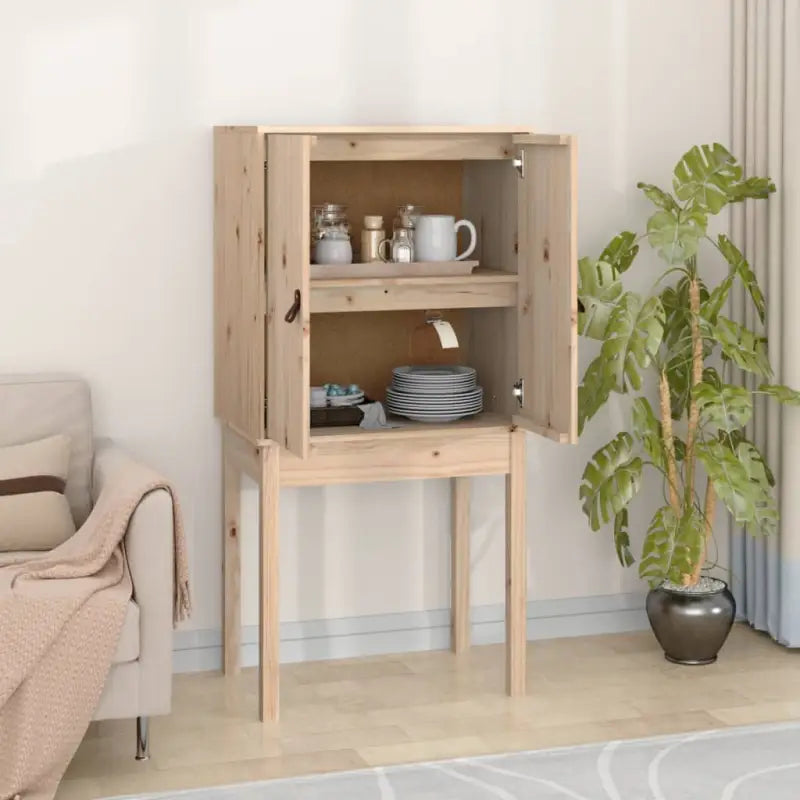 Houten hoge kast van massief grenenhout met rustiek ontwerp - Naturel / 1 - Dressoirs & buffetkasten