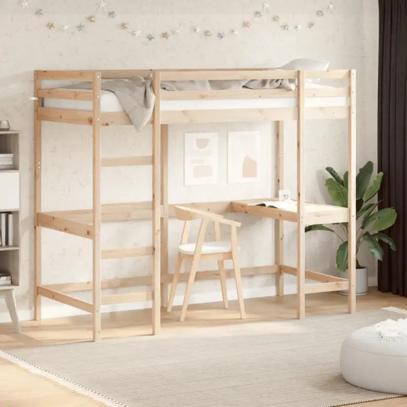 Houten hoogslaper met massief grenenhout en multiplex lattenbodem - Naturel / 90 x 200 cm - Bedden & bedframes