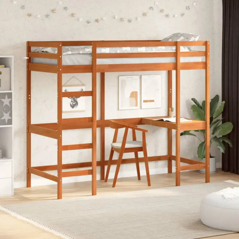 Houten hoogslaper met massief grenenhout en multiplex lattenbodem - Bruin / 75 x 190 cm - Bedden & bedframes