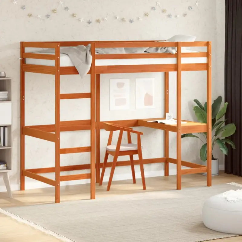 Houten hoogslaper met massief grenenhout en multiplex lattenbodem - Bruin / 100 x 200 cm - Bedden & bedframes