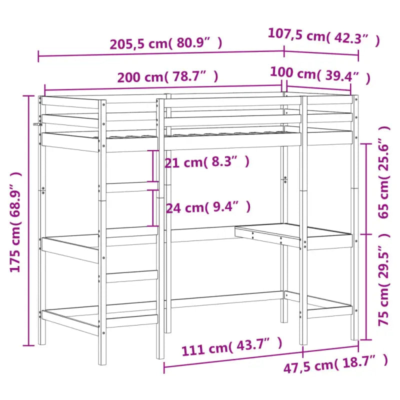 Houten hoogslaper met massief grenenhout en multiplex lattenbodem - Bedden & bedframes