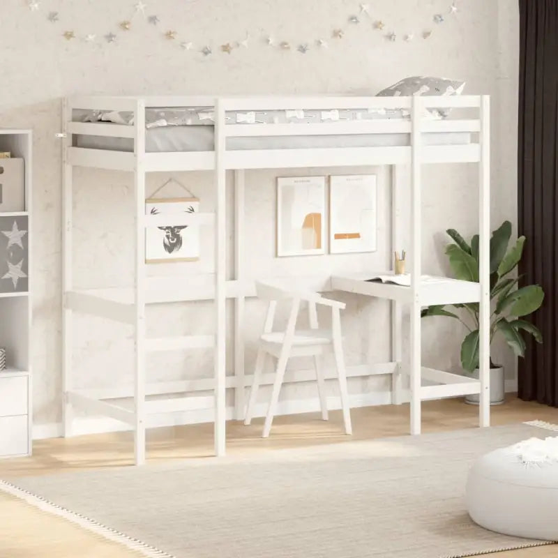 Houten hoogslaper met massief grenenhout en multiplex lattenbodem - Wit / 75 x 190 cm - Bedden & bedframes