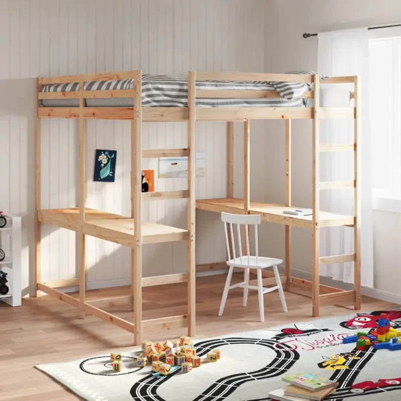 Houten Hoogslaper van Massief Grenenhout voor Een Ruimtebesparende Kamer - Naturel / 160 x 200 cm - Bedden & bedframes