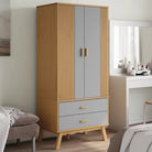 Houten kast met massief grenenhout en groot vak met houten poten - Grijs en bruin / 1 - Kledingkasten