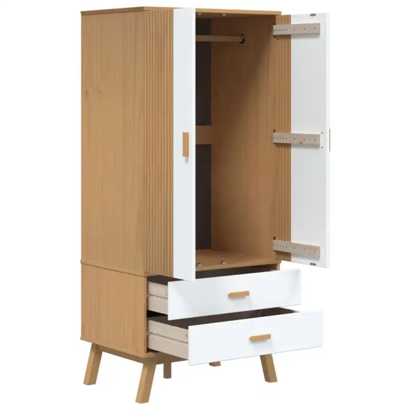 Houten kast met massief grenenhout en groot vak met houten poten - Kledingkasten