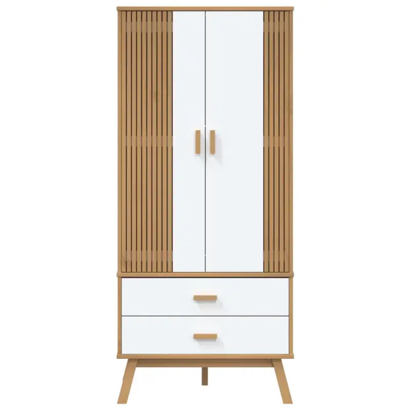 Houten kast met massief grenenhout en groot vak met houten poten - Kledingkasten