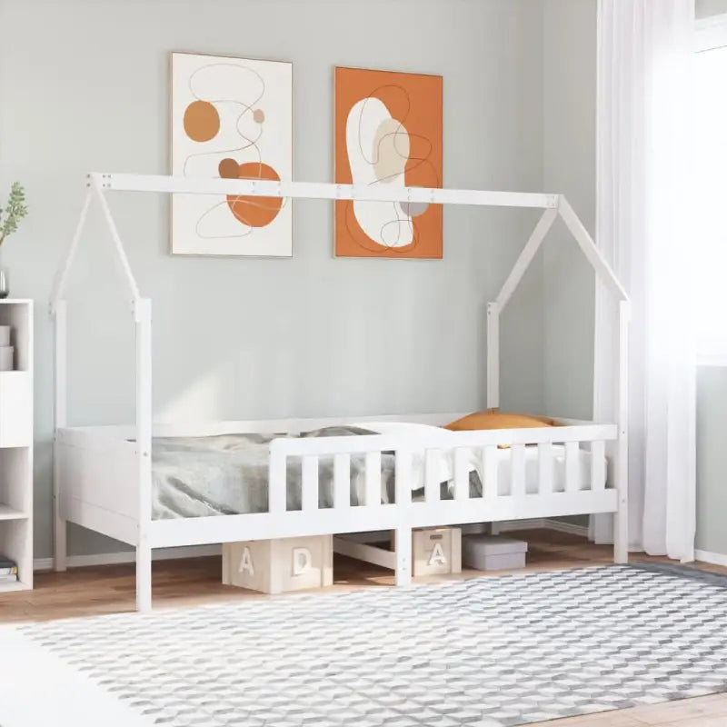 Houten kinderbedframe met open dakstructuur en massief grenenhout - Wit / 80 x 200 cm - Bedden & bedframes