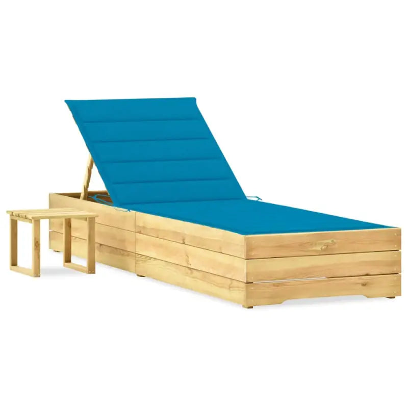 Houten Ligstoelen met Kussen en Tafeltje voor Buitenruimte - Blauw / 1 - Ligstoelen