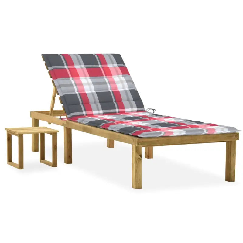 Houten Loungebed met Kussen en Tafeltje voor Buiten - Rood ruitpatroon / 1 - Ligstoelen