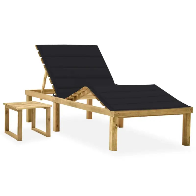 Houten loungebed met kussen en tafeltje voor een rustieke buitenruimte - Zwart / 1 - Ligstoelen
