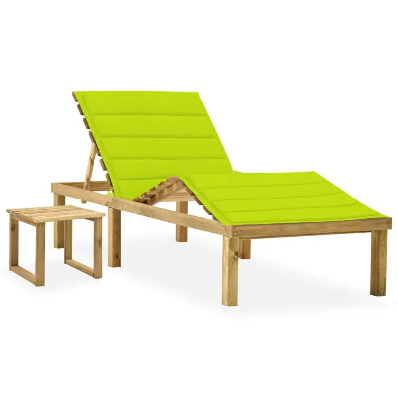 Houten loungebed met kussen en tafeltje voor een rustieke buitenruimte - Heldergroen / 1 - Ligstoelen