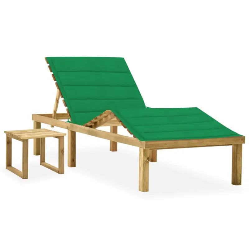 Houten loungebed met kussen en tafeltje voor een rustieke buitenruimte - Groen / 1 - Ligstoelen