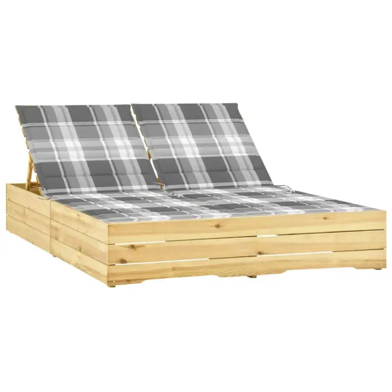 Houten loungebed met kussens voor buiten in rustieke stijl - Grijs ruitpatroon / 1 - Ligstoelen