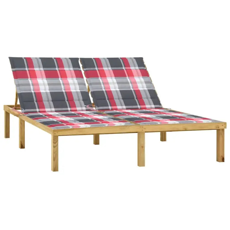 Houten loungebed met kussens voor buiten met rustieke charme - Rood ruitpatroon / 1 - Ligstoelen