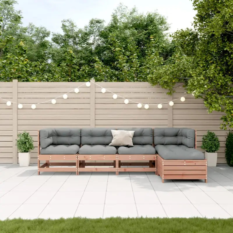 Houten loungeset met gelat ontwerp en modulair ontwerp van geïmpregneerd grenenhout - Natuurlijk douglashout - Tuinsets