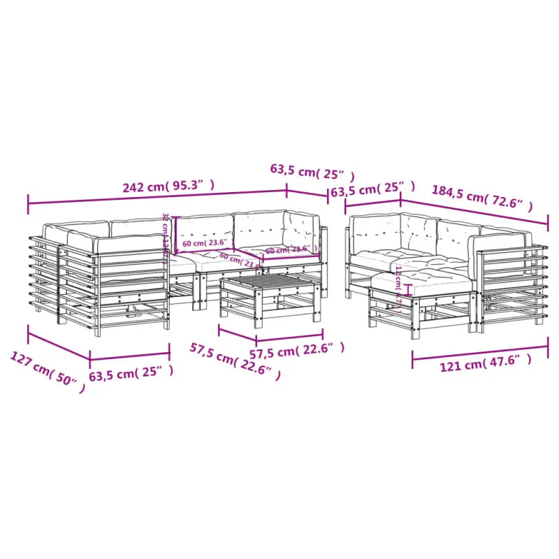 Houten loungeset met massief grenenhout en comfortabele kussens - Tuinsets