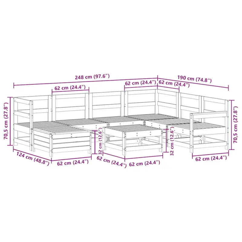 Houten loungeset met modulair ontwerp en comfortabele afmetingen zitting - Tuinsets