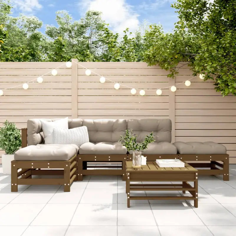 Houten loungeset met zachte kussens voor tuin en terras - Honingbruin grenenhout - Tuinsets