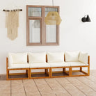 Houten Loungeset van massief acaciahout voor tuinplezier - Crème / 2x hoek + 2x midden - Tuinsets