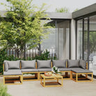 Houten Loungeset van massief acaciahout voor tuinplezier - Donkergrijs / 2x hoek + 4x midden + voetensteun + Tafel