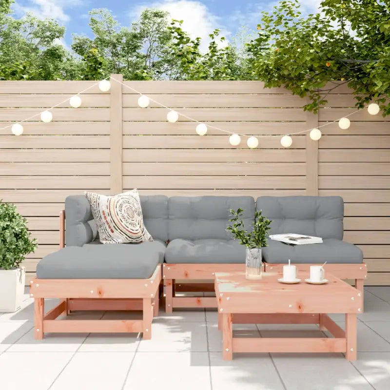 Houten loungeset van massief douglashout met voetenbank en salontafel - Natuurlijk douglashout - Tuinsets