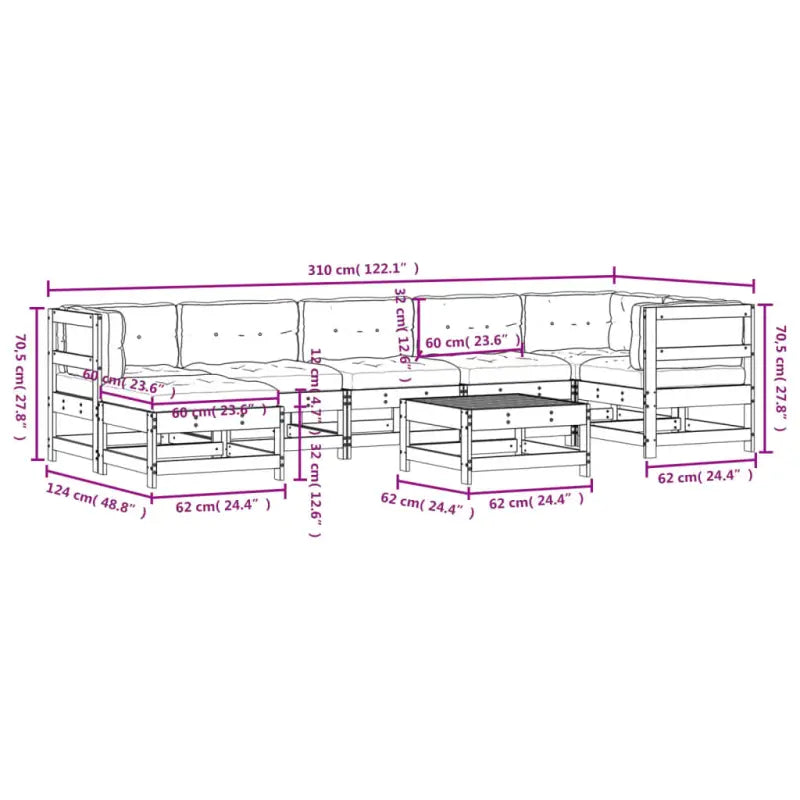 Houten loungeset van massief douglashout met voetenbank en salontafel - Tuinsets