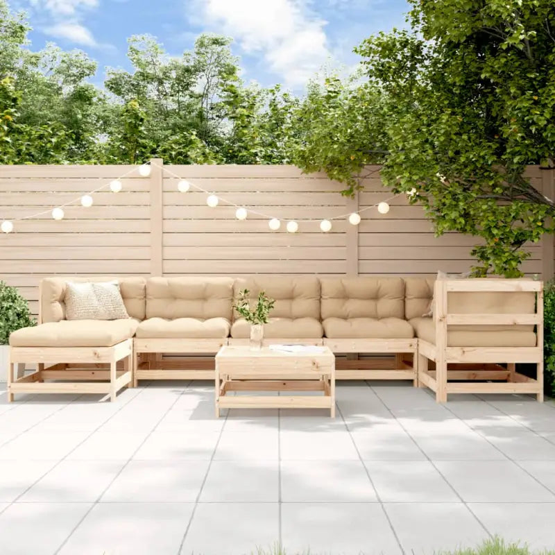 Houten loungeset van massief grenenhout met voetenbank en salontafel - Natuurlijk grenenhout - Tuinsets