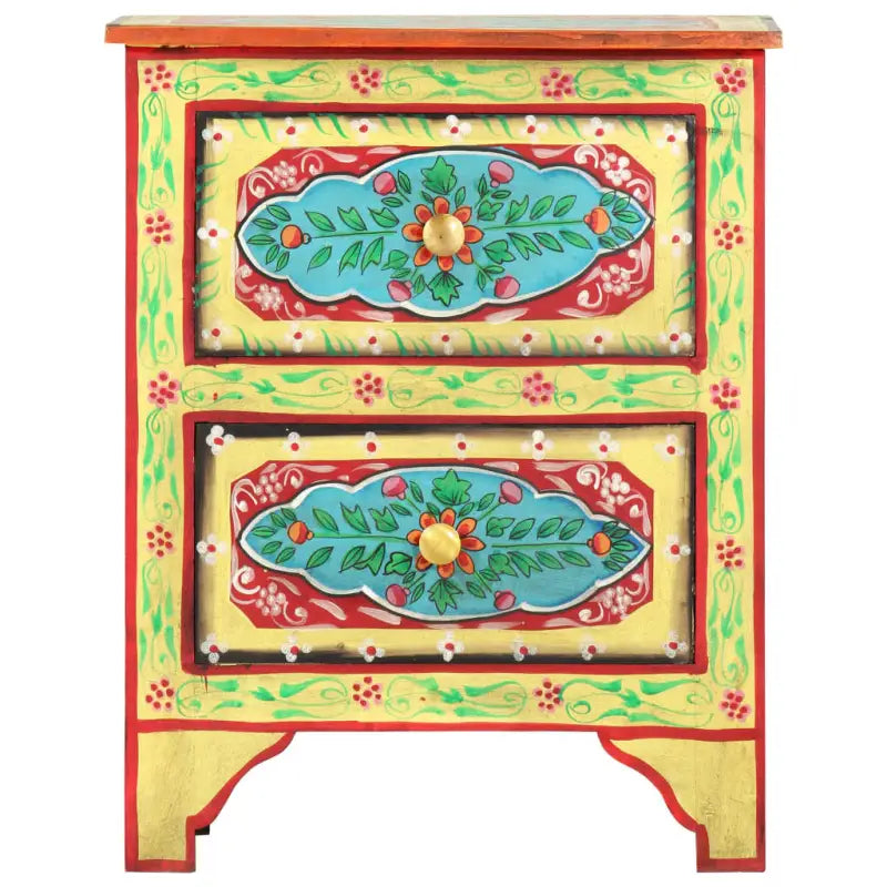 Houten nachtkastje met decoratieve details in massief mangohout - Nachtkastjes