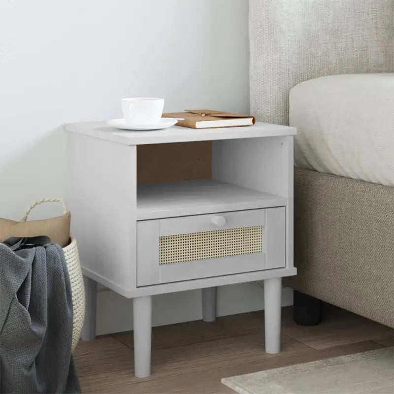 Houten nachtkastje van massief grenenhout met strak klassiek ontwerp - Wit / 1 - Nachtkastjes