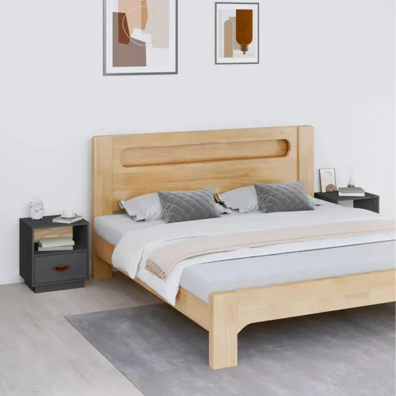 Houten nachtkastje van massief grenenhout voor decoratieve spullen - Grijs / 2 - Nachtkastjes