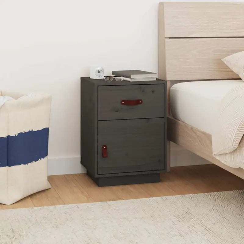 Houten nachtkastjes van massief grenenhout voor elegante interieurs - Grijs / 1 - Nachtkastjes