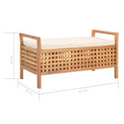 Houten opbergbank met kussen van massief walnotenhout voor hal en slaapkamer - 93 x 49 x 49 cm - Opberg- & halbankjes