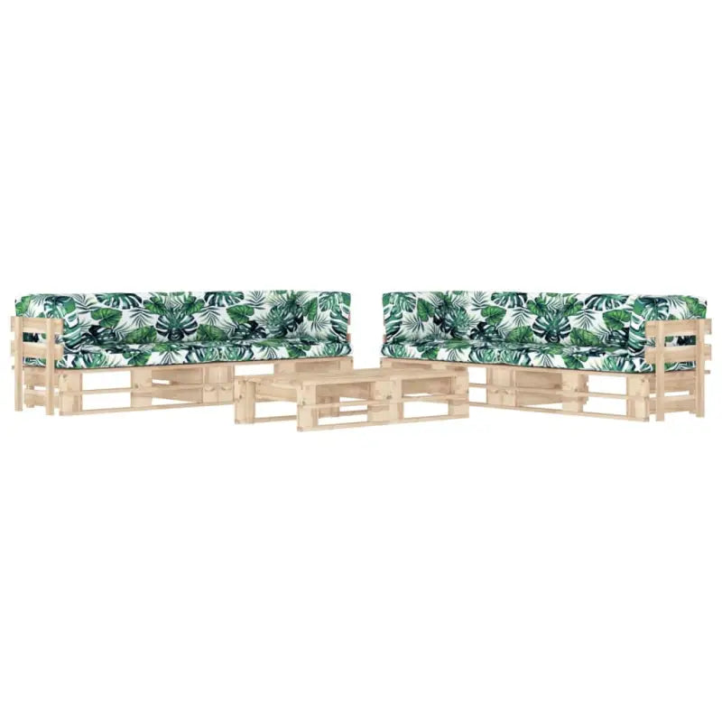 Houten Pallet Loungeset voor Gezelligheid en Ontspanning - Bladpatroon / 4x hoek + 2x Tafel / Bruin - Tuinsets