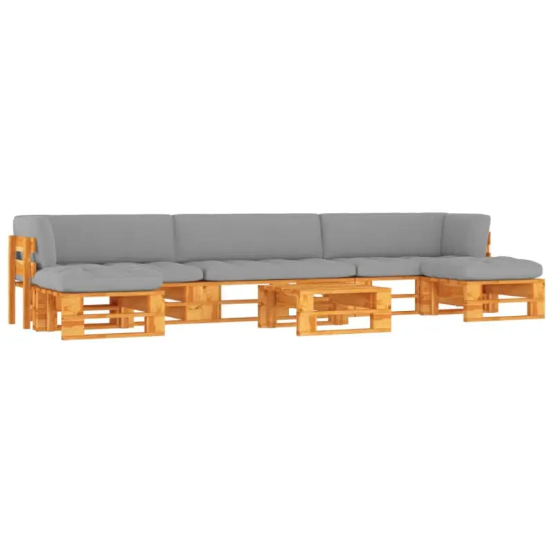 Houten Pallet Loungeset voor Gezelligheid en Ontspanning - Grijs / 2x hoek + midden + 2x voetensteun + Tafel