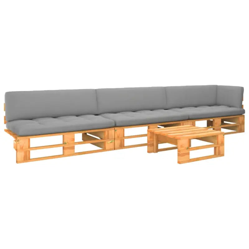 Houten Pallet Loungeset voor Gezelligheid en Ontspanning - Grijs / hoek + 2x midden + Tafel / Honingbruin - Tuinsets
