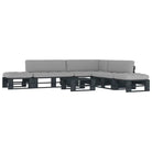 Houten Pallet Loungeset voor Gezelligheid en Ontspanning - Grijs / hoek + 2x midden + 2x voetensteun + Tafel / Zwart