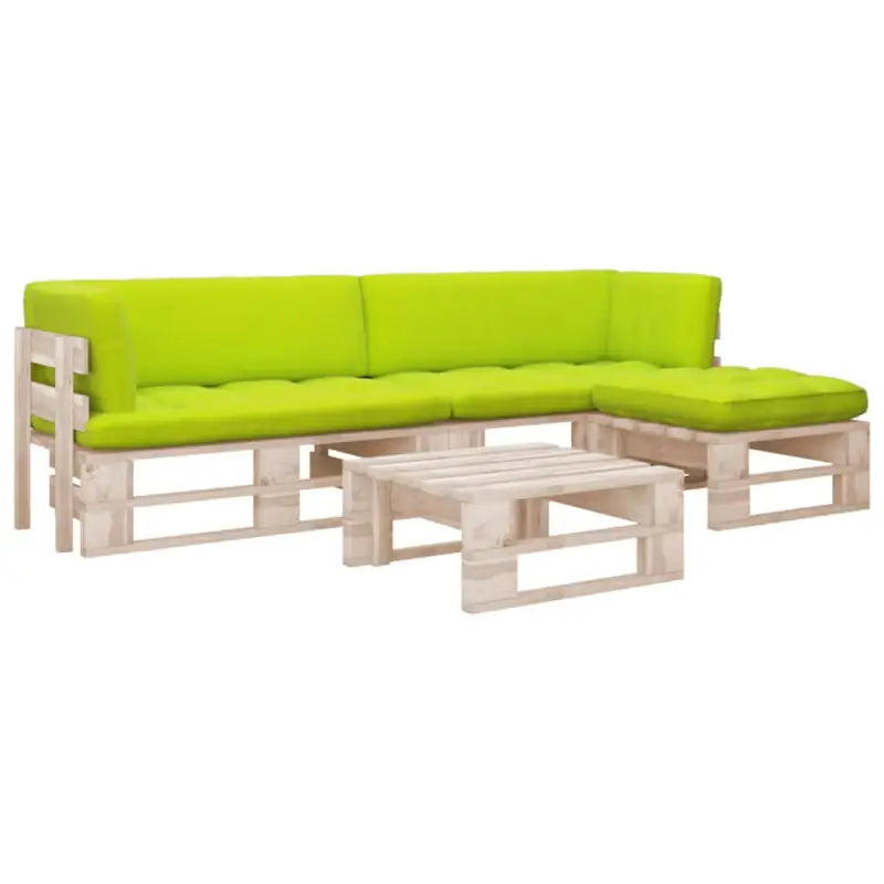 Houten Pallet Loungeset voor Gezelligheid en Ontspanning - Heldergroen / 2x hoek + voetensteun + Tafel / Bruin