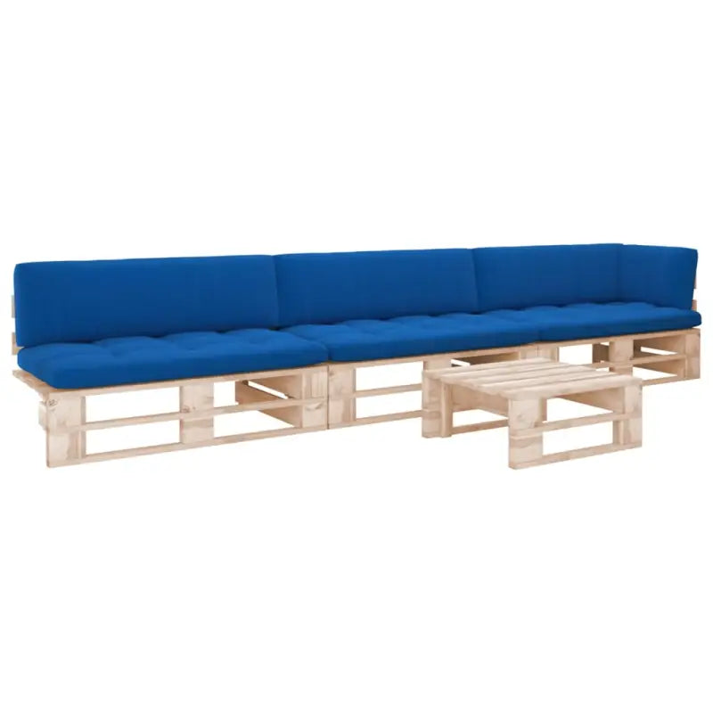 Houten Pallet Loungeset voor Gezelligheid en Ontspanning - koningsblauw / hoek + 2x midden + Tafel / Bruin - Tuinsets