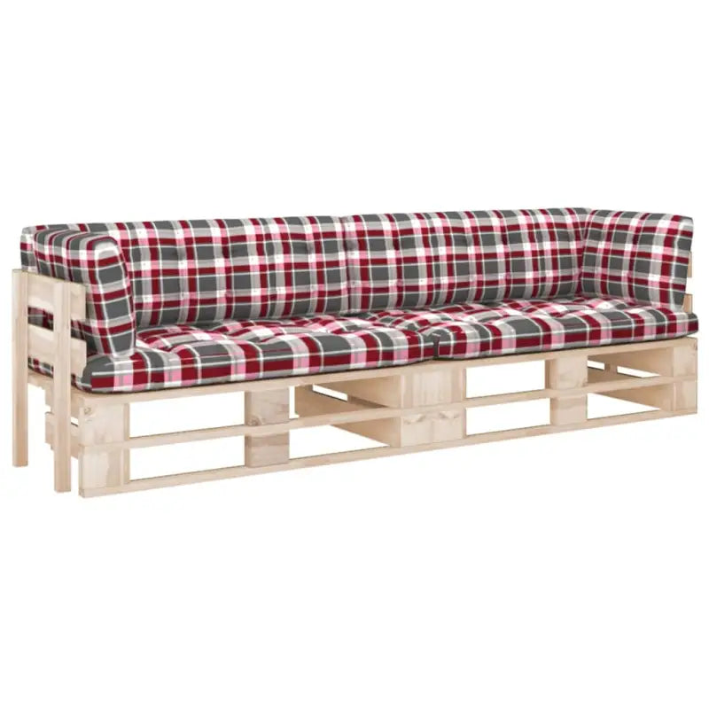 Houten Pallet Loungeset voor Gezelligheid en Ontspanning - Rood ruitpatroon / Tweezitsbank / Bruin - Tuinsets