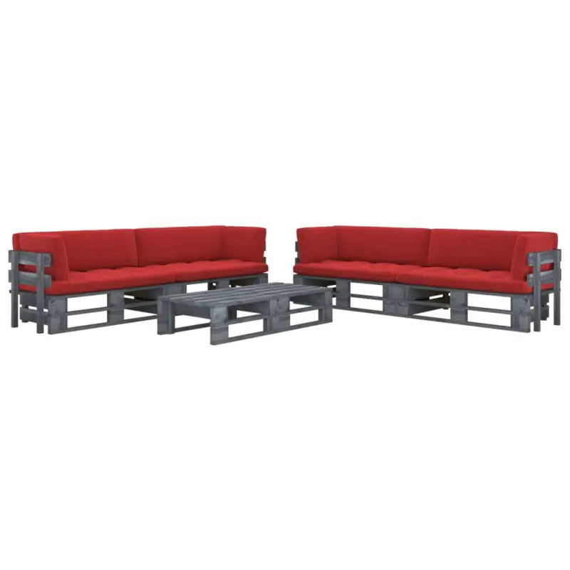 Houten Pallet Loungeset voor Gezelligheid en Ontspanning - Rood / 4x hoek + 2x Tafel / Grijs - Tuinsets